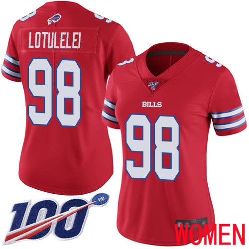 Women Buffalo Bills #98 Star Lotulelei Limited Red Rush Vapor Untouchable 100th Season NFL Jersey->women nfl jersey->Women Jersey